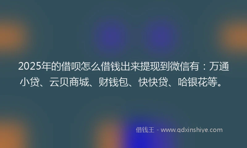 2025年的借呗怎么借钱出来提现到微信有：万通小贷、云贝商城、财钱包、快快贷、哈银花等。