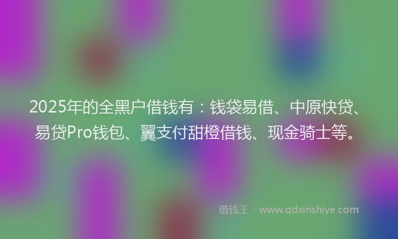 2025年的全黑户借钱有：钱袋易借、中原快贷、易贷Pro钱包、翼支付甜橙借钱、现金骑士等。