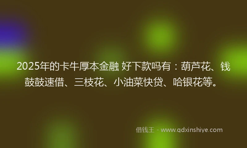 2025年的卡牛厚本金融 好下款吗有：葫芦花、钱鼓鼓速借、三枝花、小油菜快贷、哈银花等。
