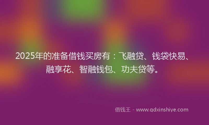 2025年的准备借钱买房有：飞融贷、钱袋快易、融享花、智融钱包、功夫贷等。