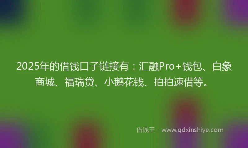 2025年的借钱口子链接有：汇融Pro+钱包、白象商城、福瑞贷、小鹅花钱、拍拍速借等。