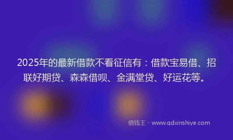 2025年的最新借款不看征信有：借款宝易借、招联好期贷、森森借呗、金满堂贷、好运花等。