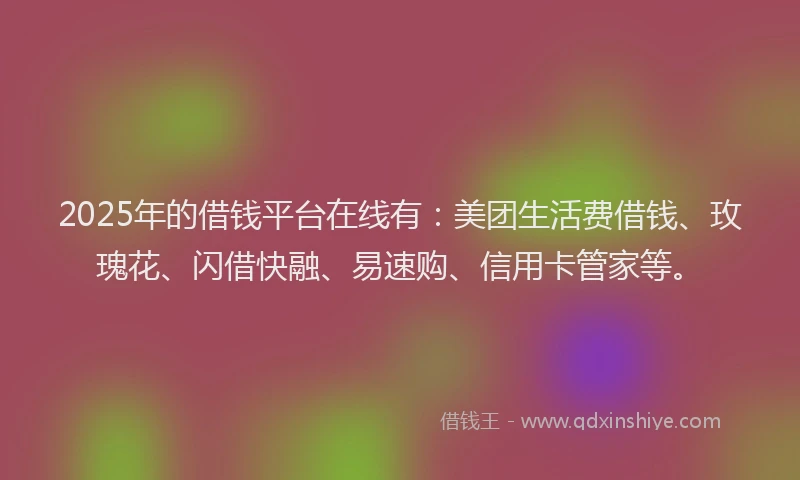 2025年的借钱平台在线有：美团生活费借钱、玫瑰花、闪借快融、易速购、信用卡管家等。