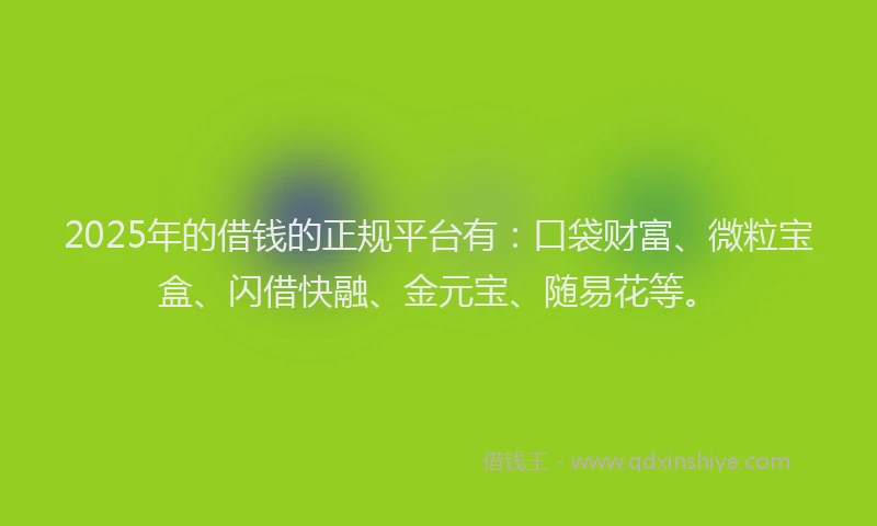 2025年的借钱的正规平台有：口袋财富、微粒宝盒、闪借快融、金元宝、随易花等。