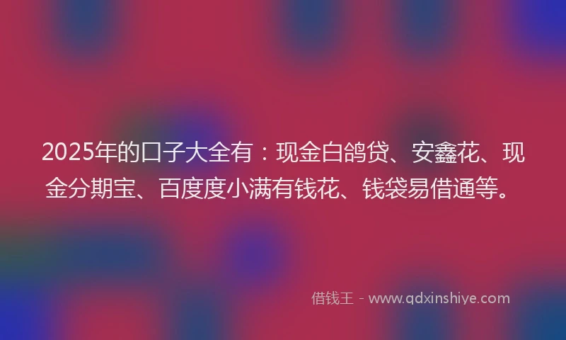 2025年的口子大全有：现金白鸽贷、安鑫花、现金分期宝、百度度小满有钱花、钱袋易借通等。