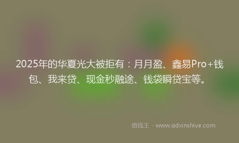 2025年的华夏光大被拒有：月月盈、鑫易Pro+钱包、我来贷、现金秒融途、钱袋瞬贷宝等。