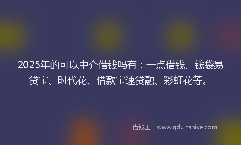 2025年的可以中介借钱吗有：一点借钱、钱袋易贷宝、时代花、借款宝速贷融、彩虹花等。