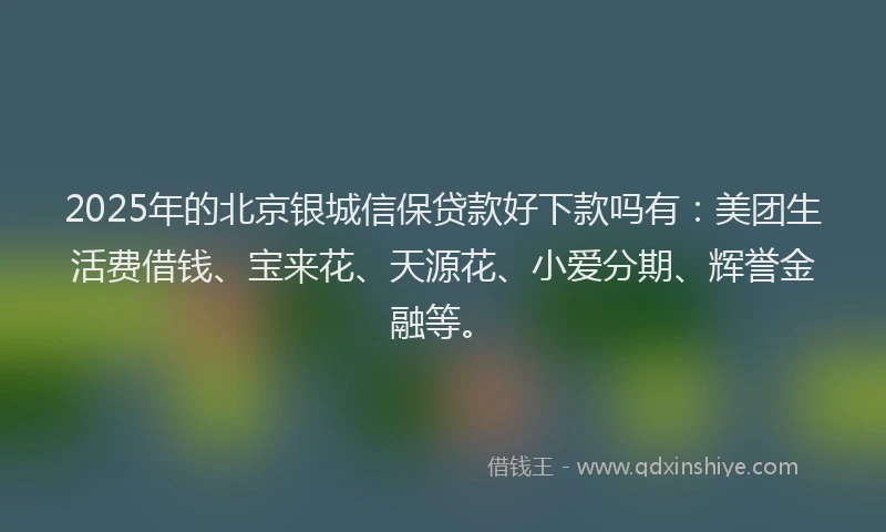 2025年的北京银城信保贷款好下款吗有：美团生活费借钱、宝来花、天源花、小爱分期、辉誉金融等。