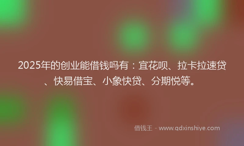 2025年的创业能借钱吗有：宜花呗、拉卡拉速贷、快易借宝、小象快贷、分期悦等。