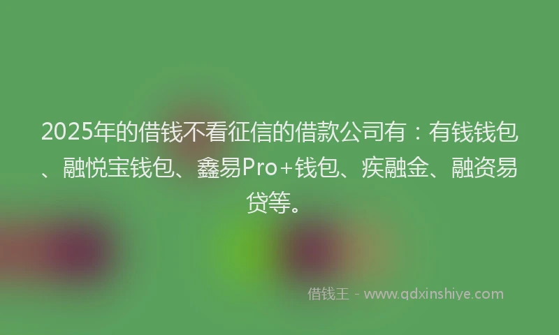 2025年的借钱不看征信的借款公司有：有钱钱包、融悦宝钱包、鑫易Pro+钱包、疾融金、融资易贷等。