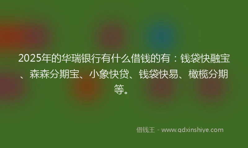 2025年的华瑞银行有什么借钱的有：钱袋快融宝、森森分期宝、小象快贷、钱袋快易、橄榄分期等。