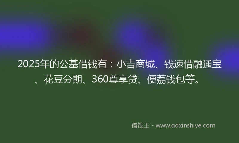 2025年的公基借钱有：小吉商城、钱速借融通宝、花豆分期、360尊享贷、便荔钱包等。
