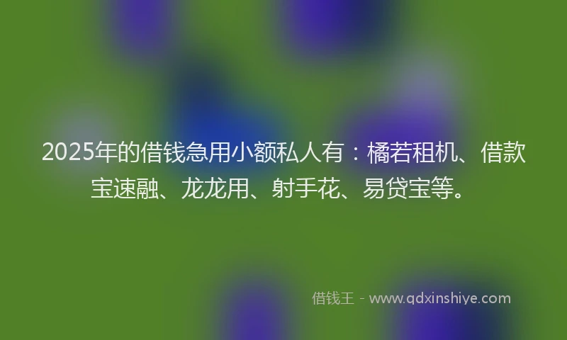 2025年的借钱急用小额私人有：橘若租机、借款宝速融、龙龙用、射手花、易贷宝等。