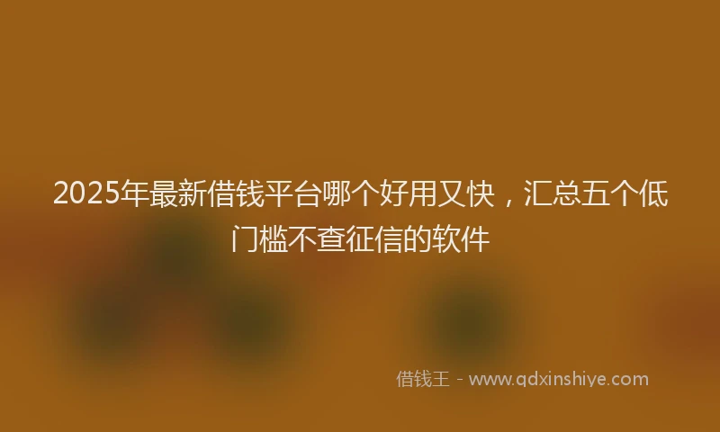 2025年最新借钱平台哪个好用又快，汇总五个低门槛不查征信的软件