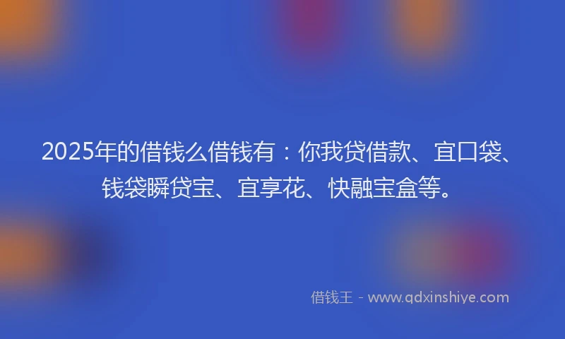 2025年的借钱么借钱有：你我贷借款、宜口袋、钱袋瞬贷宝、宜享花、快融宝盒等。