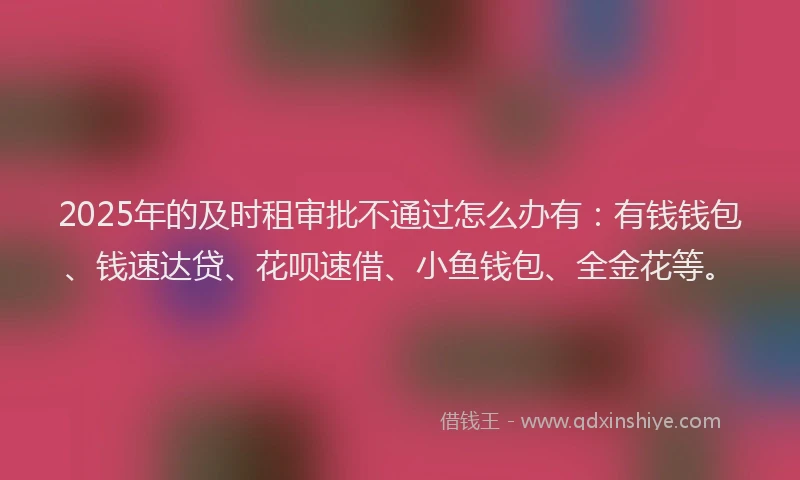 2025年的及时租审批不通过怎么办有：有钱钱包、钱速达贷、花呗速借、小鱼钱包、全金花等。