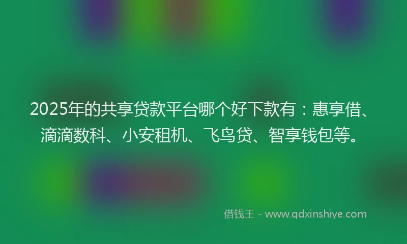 2025年的共享贷款平台哪个好下款有：惠享借、滴滴数科、小安租机、飞鸟贷、智享钱包等。