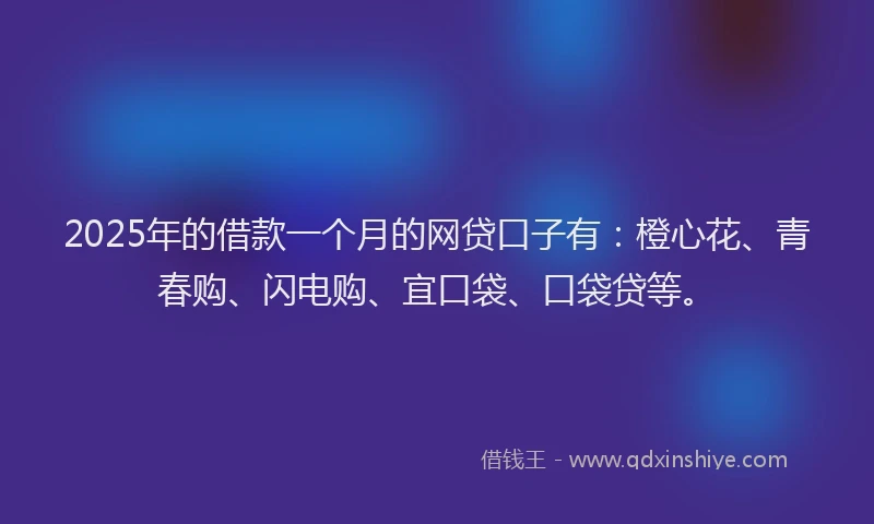 2025年的借款一个月的网贷口子有：橙心花、青春购、闪电购、宜口袋、口袋贷等。