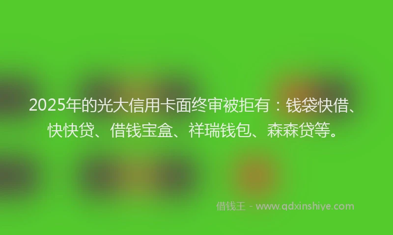 2025年的光大信用卡面终审被拒有：钱袋快借、快快贷、借钱宝盒、祥瑞钱包、森森贷等。
