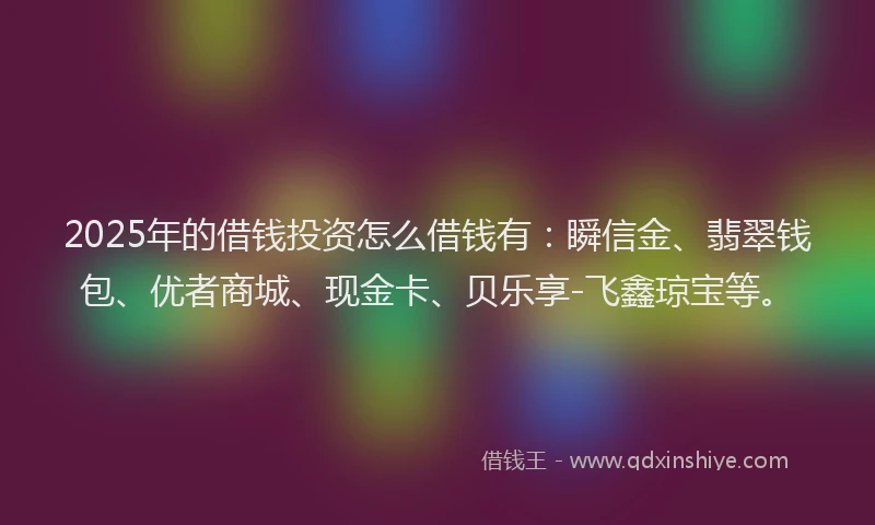 2025年的借钱投资怎么借钱有：瞬信金、翡翠钱包、优者商城、现金卡、贝乐享-飞鑫琼宝等。
