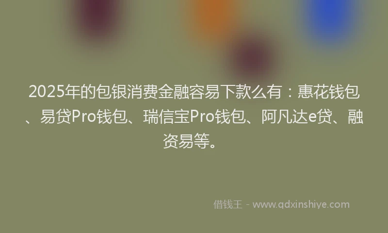 2025年的包银消费金融容易下款么有：惠花钱包、易贷Pro钱包、瑞信宝Pro钱包、阿凡达e贷、融资易等。