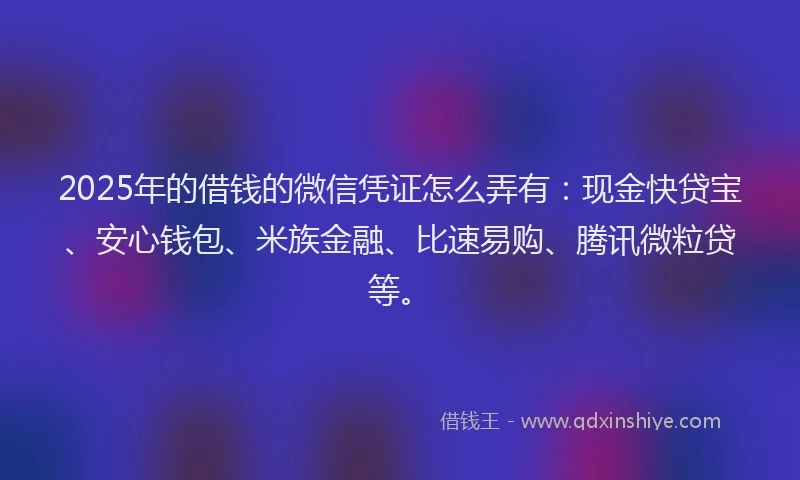 2025年的借钱的微信凭证怎么弄有：现金快贷宝、安心钱包、米族金融、比速易购、腾讯微粒贷等。