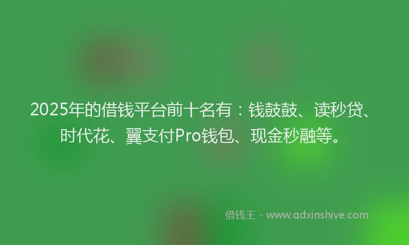 2025年的借钱平台前十名有：钱鼓鼓、读秒贷、时代花、翼支付Pro钱包、现金秒融等。