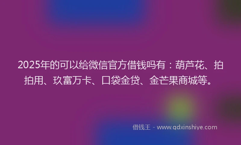 2025年的可以给微信官方借钱吗有：葫芦花、拍拍用、玖富万卡、口袋金贷、金芒果商城等。