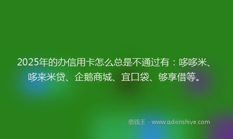 2025年的办信用卡怎么总是不通过有：哆哆米、哆来米贷、企鹅商城、宜口袋、够享借等。