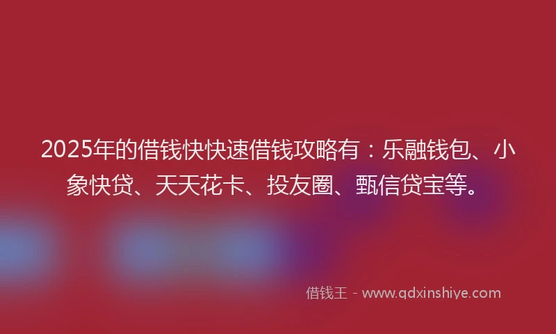2025年的借钱快快速借钱攻略有：乐融钱包、小象快贷、天天花卡、投友圈、甄信贷宝等。