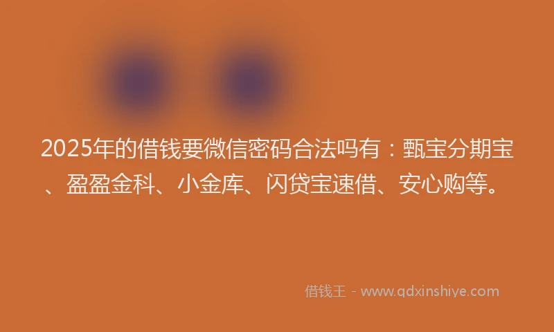 2025年的借钱要微信密码合法吗有：甄宝分期宝、盈盈金科、小金库、闪贷宝速借、安心购等。