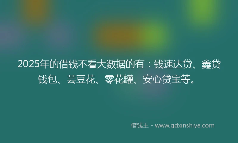 2025年的借钱不看大数据的有：钱速达贷、鑫贷钱包、芸豆花、零花罐、安心贷宝等。