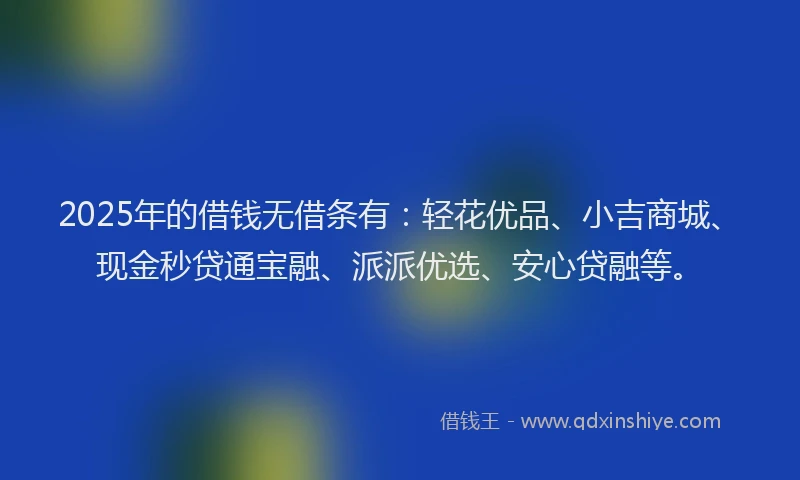 2025年的借钱无借条有：轻花优品、小吉商城、现金秒贷通宝融、派派优选、安心贷融等。