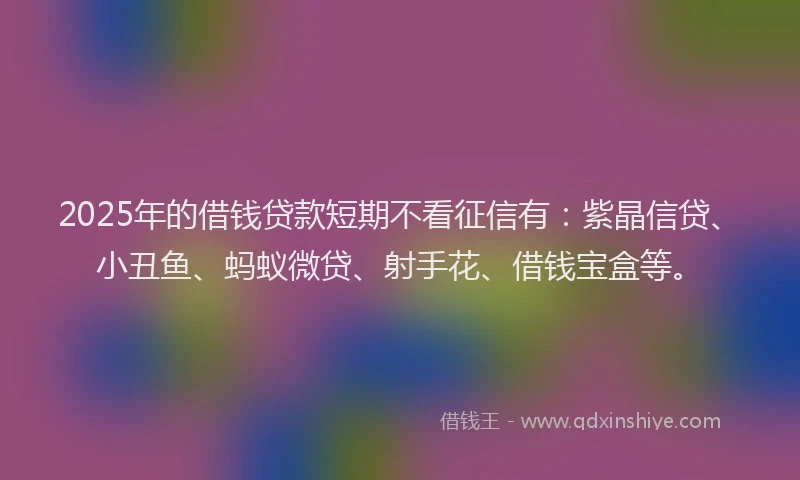 2025年的借钱贷款短期不看征信有：紫晶信贷、小丑鱼、蚂蚁微贷、射手花、借钱宝盒等。