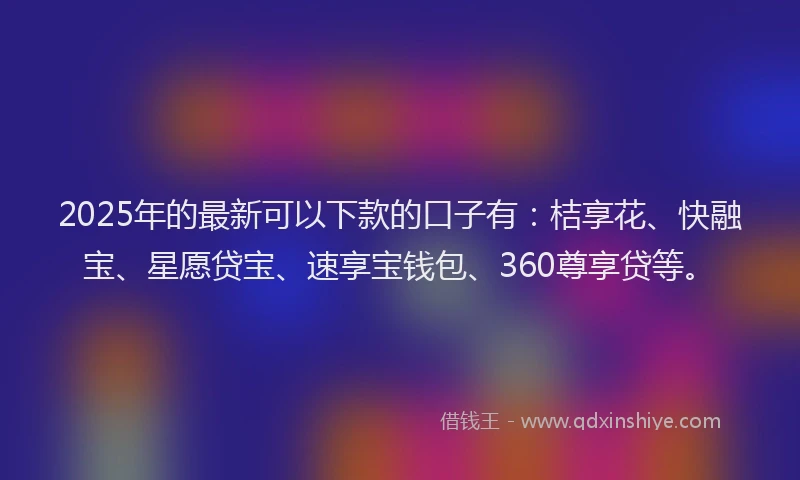 2025年的最新可以下款的口子有：桔享花、快融宝、星愿贷宝、速享宝钱包、360尊享贷等。