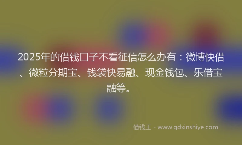2025年的借钱口子不看征信怎么办有：微博快借、微粒分期宝、钱袋快易融、现金钱包、乐借宝融等。