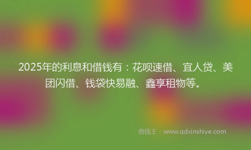 2025年的利息和借钱有：花呗速借、宜人贷、美团闪借、钱袋快易融、鑫享租物等。