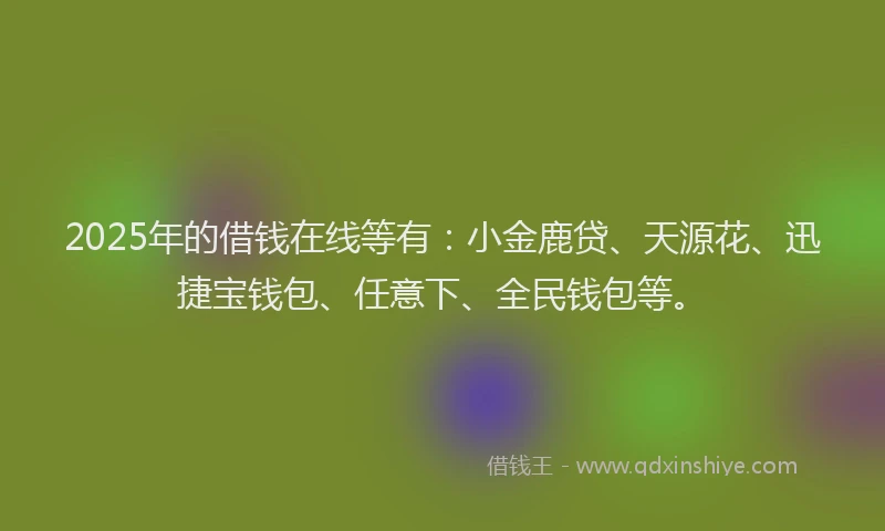 2025年的借钱在线等有：小金鹿贷、天源花、迅捷宝钱包、任意下、全民钱包等。