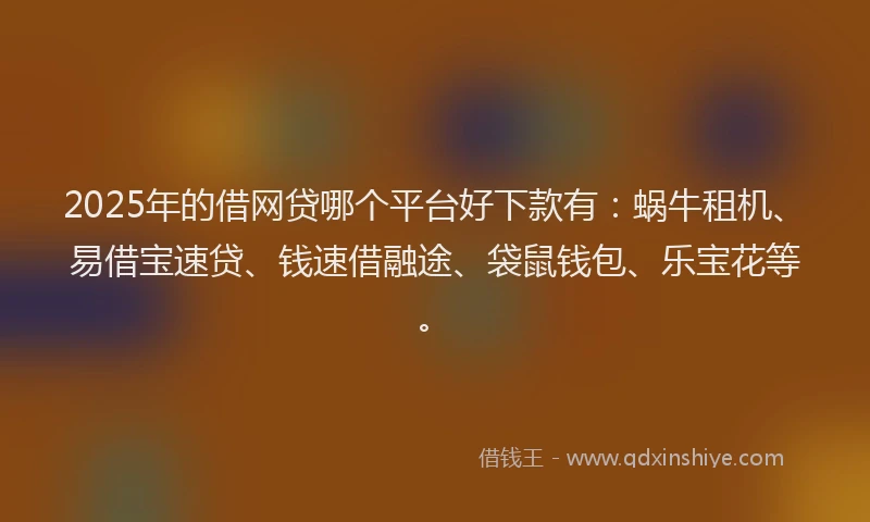 2025年的借网贷哪个平台好下款有：蜗牛租机、易借宝速贷、钱速借融途、袋鼠钱包、乐宝花等。