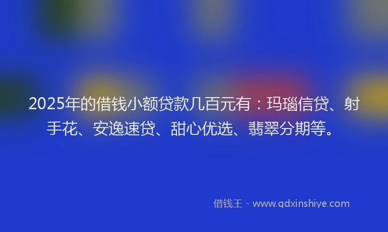2025年的借钱小额贷款几百元有：玛瑙信贷、射手花、安逸速贷、甜心优选、翡翠分期等。