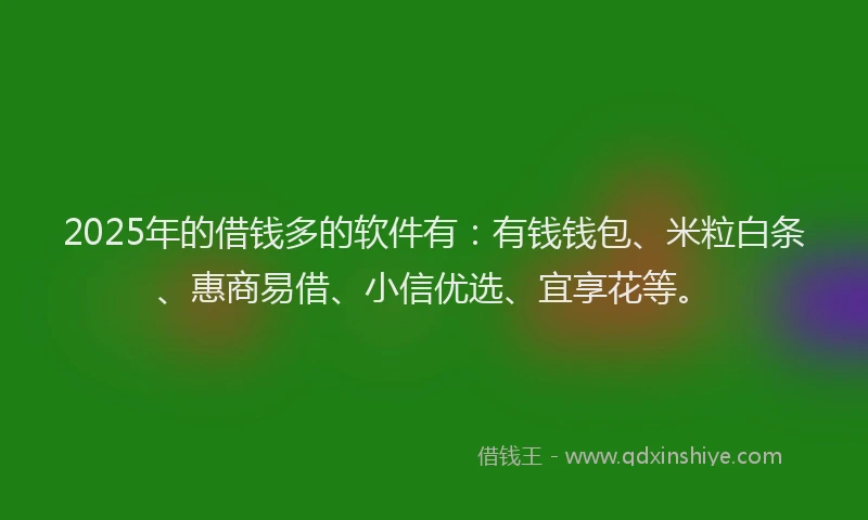 2025年的借钱多的软件有：有钱钱包、米粒白条、惠商易借、小信优选、宜享花等。