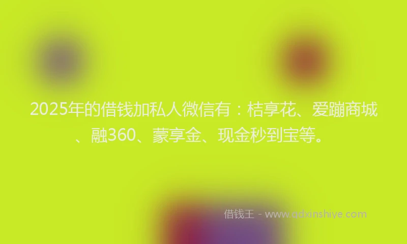 2025年的借钱加私人微信有：桔享花、爱蹦商城、融360、蒙享金、现金秒到宝等。