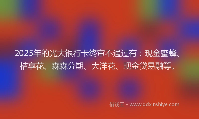 2025年的光大银行卡终审不通过有：现金蜜蜂、桔享花、森森分期、大洋花、现金贷易融等。