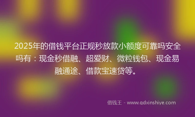 2025年的借钱平台正规秒放款小额度可靠吗安全吗有：现金秒借融、超爱财、微粒钱包、现金易融通途、借款宝速贷等。