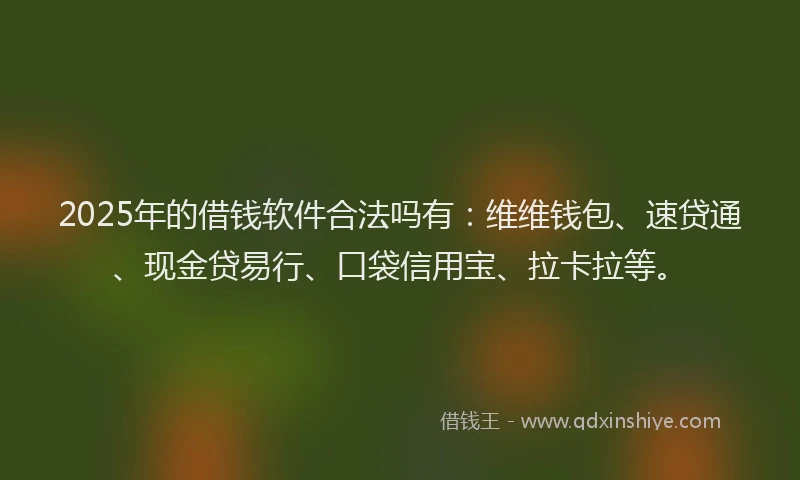 2025年的借钱软件合法吗有：维维钱包、速贷通、现金贷易行、口袋信用宝、拉卡拉等。