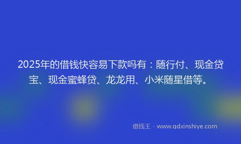 2025年的借钱快容易下款吗有：随行付、现金贷宝、现金蜜蜂贷、龙龙用、小米随星借等。
