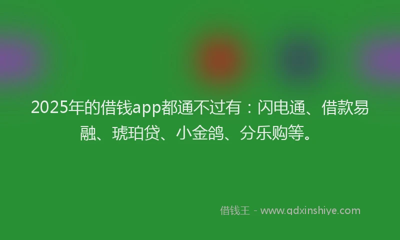 2025年的借钱app都通不过有：闪电通、借款易融、琥珀贷、小金鸽、分乐购等。