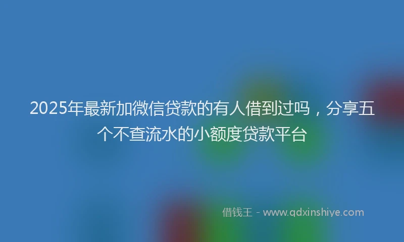 2025年最新加微信贷款的有人借到过吗，分享五个不查流水的小额度贷款平台