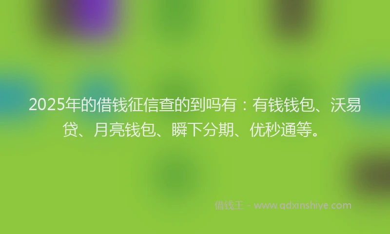2025年的借钱征信查的到吗有：有钱钱包、沃易贷、月亮钱包、瞬下分期、优秒通等。