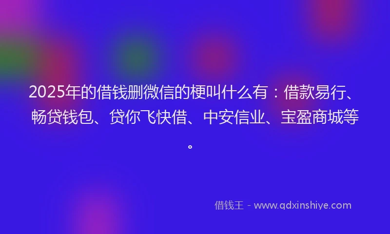 2025年的借钱删微信的梗叫什么有：借款易行、畅贷钱包、贷你飞快借、中安信业、宝盈商城等。